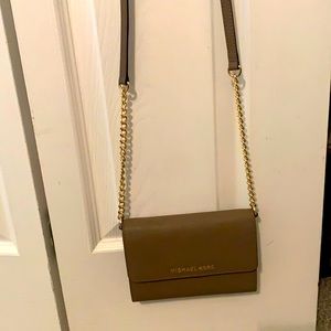 Michael Kors beige cross body wallet bag